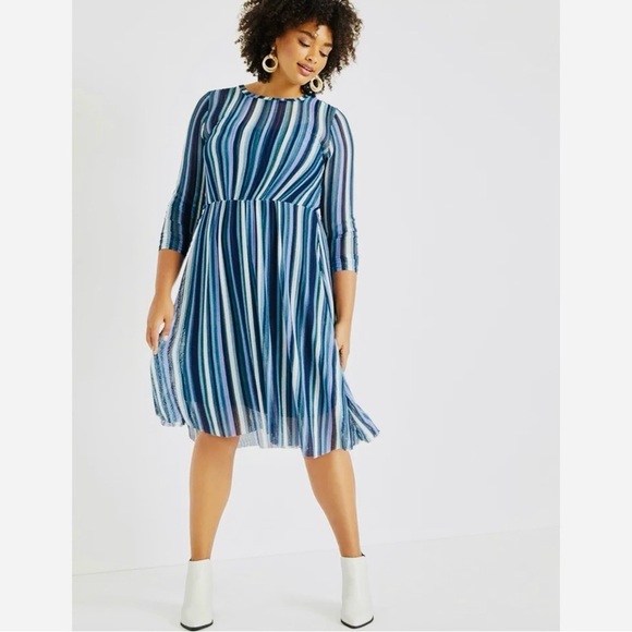 Eloquii Striped Mesh Dress - Picture 1 of 7